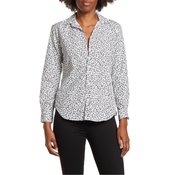 Frank & Eileen Shirt Heart Print Woven Button Up, White Grey Black Size XS NWT - Picture 11 of 11